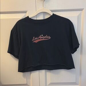 Black Cropped T-Shirt with Pink Los Angeles Print